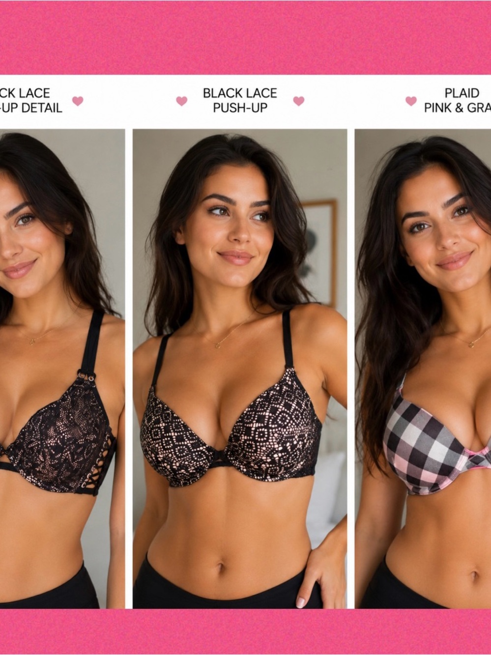 Victoria’s Secret-3 Bra Bundle 34DD Very Sexy Lace Push-Up Plaid Y2K COQUETTE